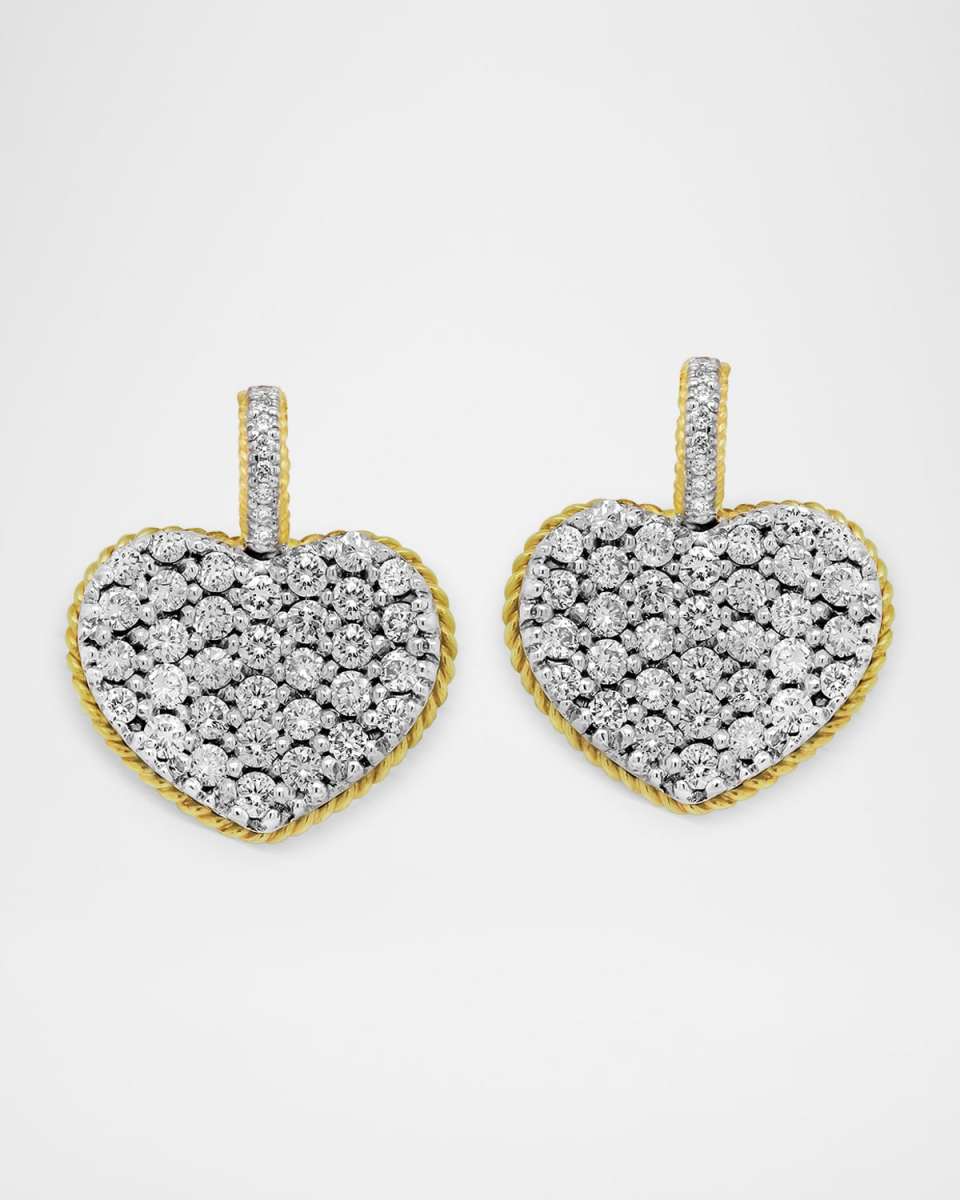 18K Two Tone Heart Earrings with Diamonds